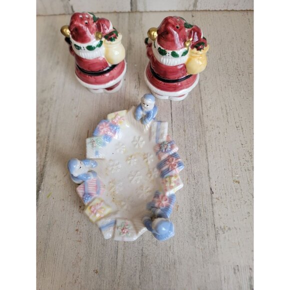 Santa Claus‎ salt pepper shaker sponge tray dish kitchen Xmas set - Picture 8 of 9